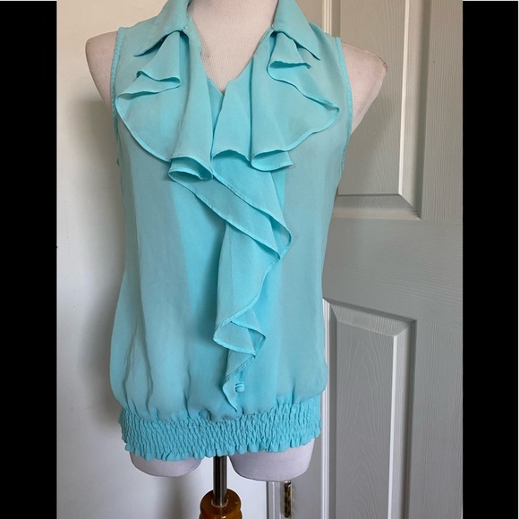 SOLD  Mine Teal Blouson Ruffle Front Blouse - Picture 2 of 11